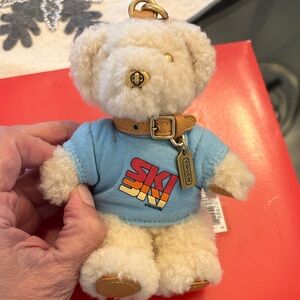 Coach Cream Teddy Bear Key Holder with Blue Shirt